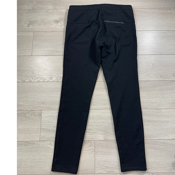 PAIGE Black Rosalind Ponte Knit Stretch Pants w/ Faux Leather Trim Pockets - Picture 3 of 12